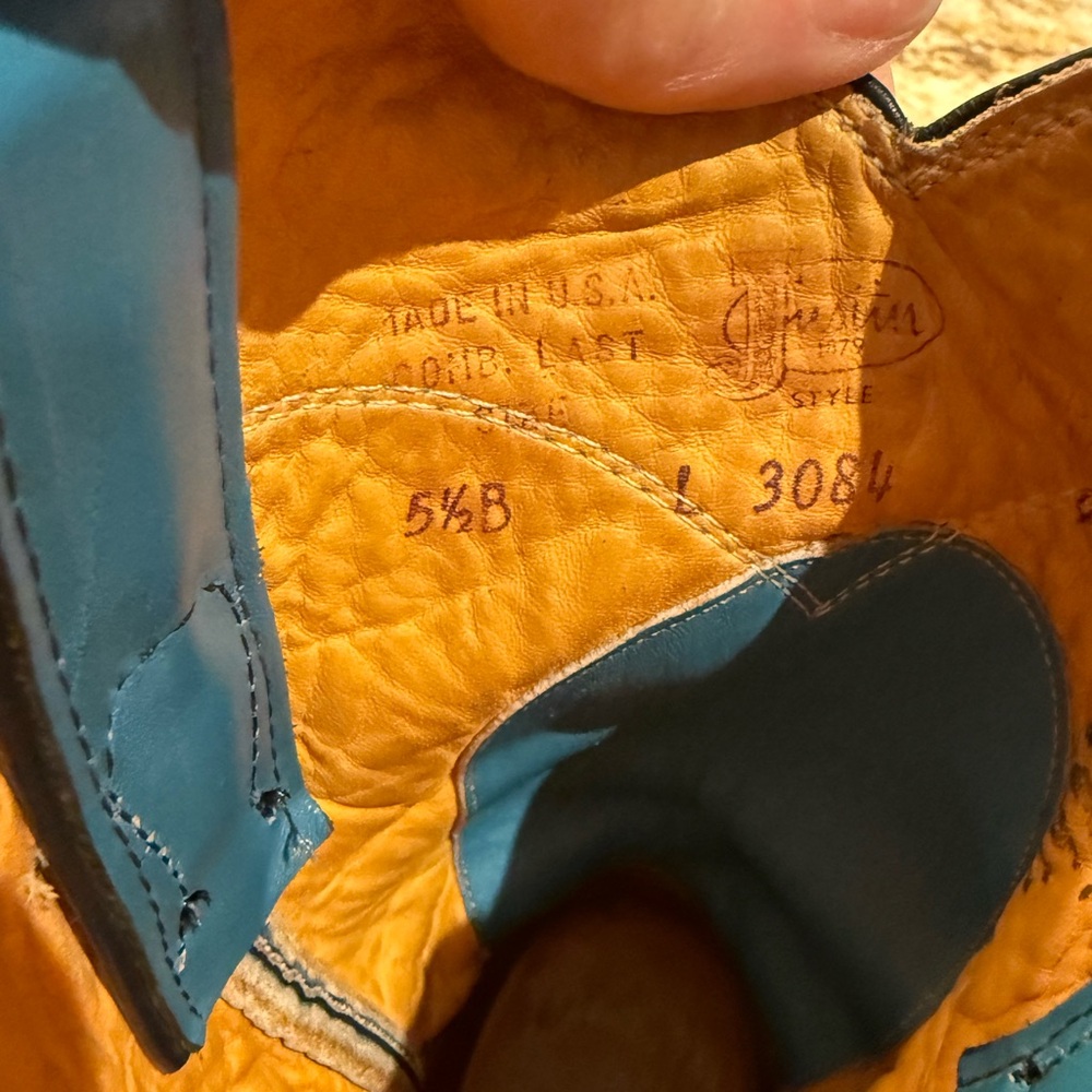 Vintage Justin Roper Boots In Turquoise Leather Womens Size 5.5B Made USA - Picture 6 of 7